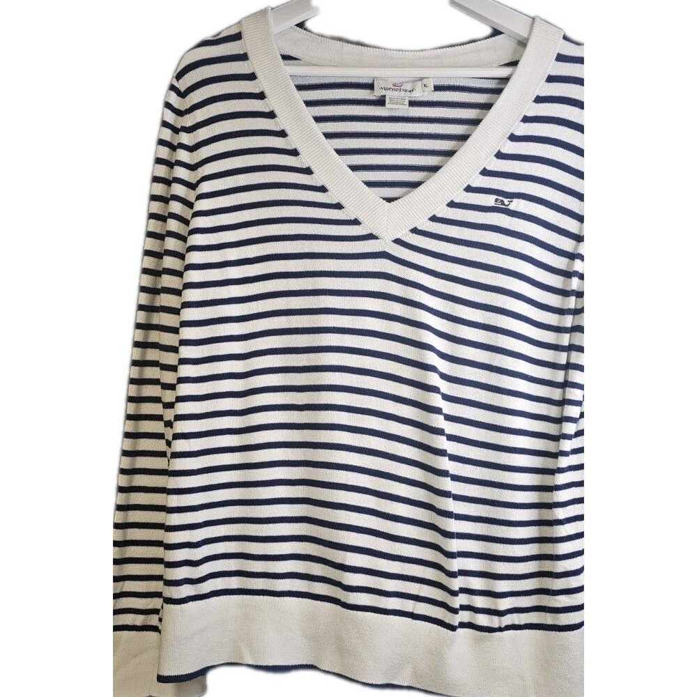 Vineyard Vines Americana Stripe Cotton Sweater XL Beachy Coastal